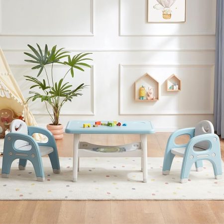 Kids Activity Table and 2 Chairs Set with Built-In Storage