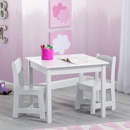 Kids Wooden Table and Chair Set with 2 Chairs