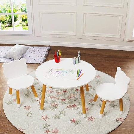 Kids Round Wooden Table and 2 Chairs Set
